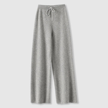 Elara Women’s Cashmere Wide-Leg Pants – Soft Drape with Elastic Drawstring Waist
