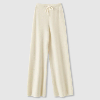 Elara Women’s Cashmere Wide-Leg Pants – Soft Drape with Elastic Drawstring Waist
