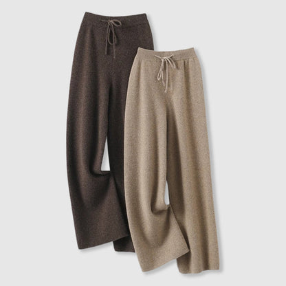 Elara Women’s Cashmere Wide-Leg Pants – Soft Drape with Elastic Drawstring Waist