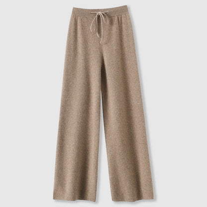 Elara Women’s Cashmere Wide-Leg Pants – Soft Drape with Elastic Drawstring Waist