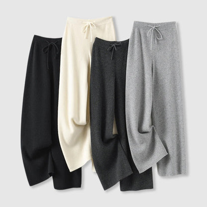 Elara Women’s Cashmere Wide-Leg Pants – Soft Drape with Elastic Drawstring Waist