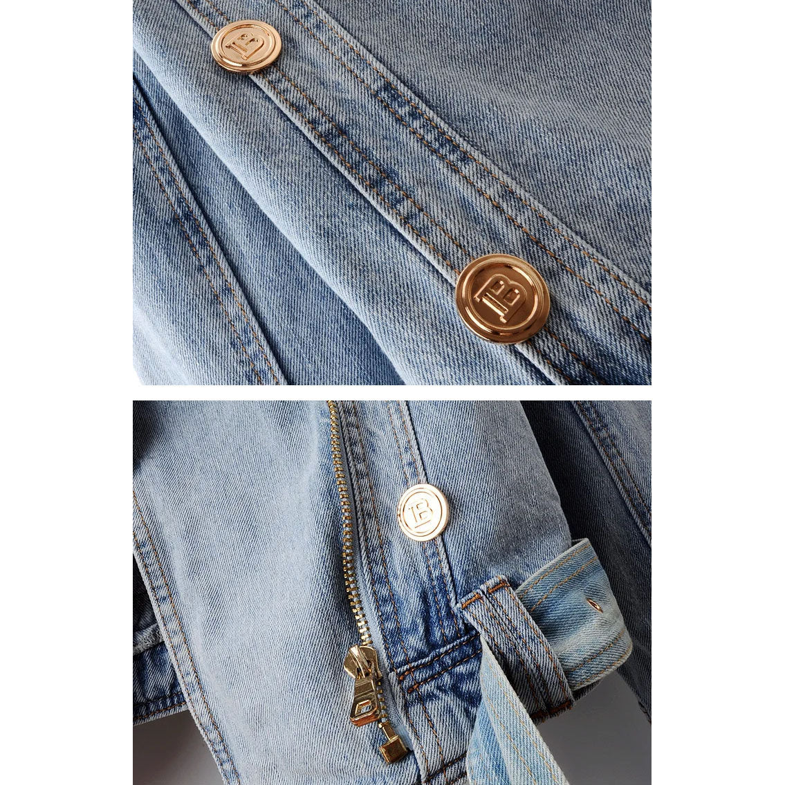 Alessia Women’s Cropped Denim Jacket – Button & Belt Detail, Cotton Blend