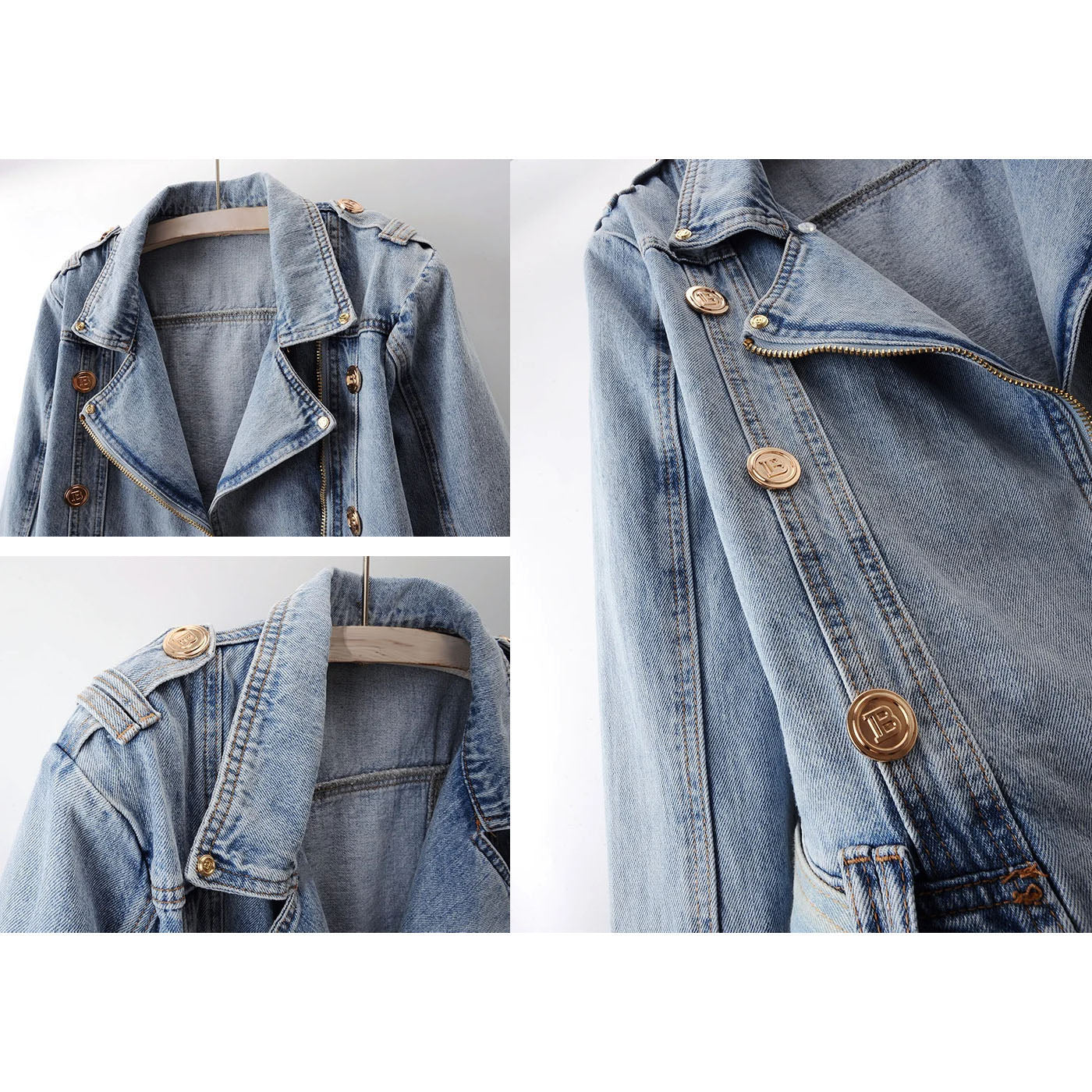 Alessia Women’s Cropped Denim Jacket – Button & Belt Detail, Cotton Blend