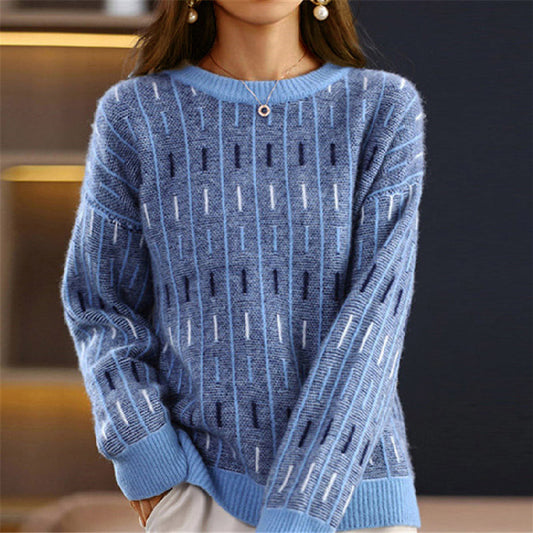 Aiza Women’s Sweater – Wool Blend with Geometric Knit in Relaxed Fit