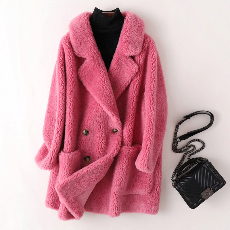 Elena Ivers Women's Shearling Coat – Oversized Double-Breasted Coat