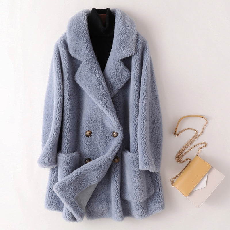 Elena Ivers Women's Shearling Coat – Oversized Double-Breasted Coat