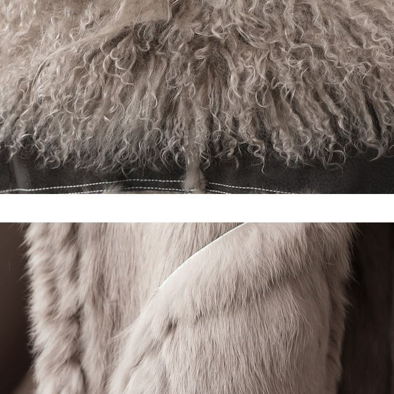 Eve Women’s Wool Coat – Rabbit Fur Collar Belted Coats