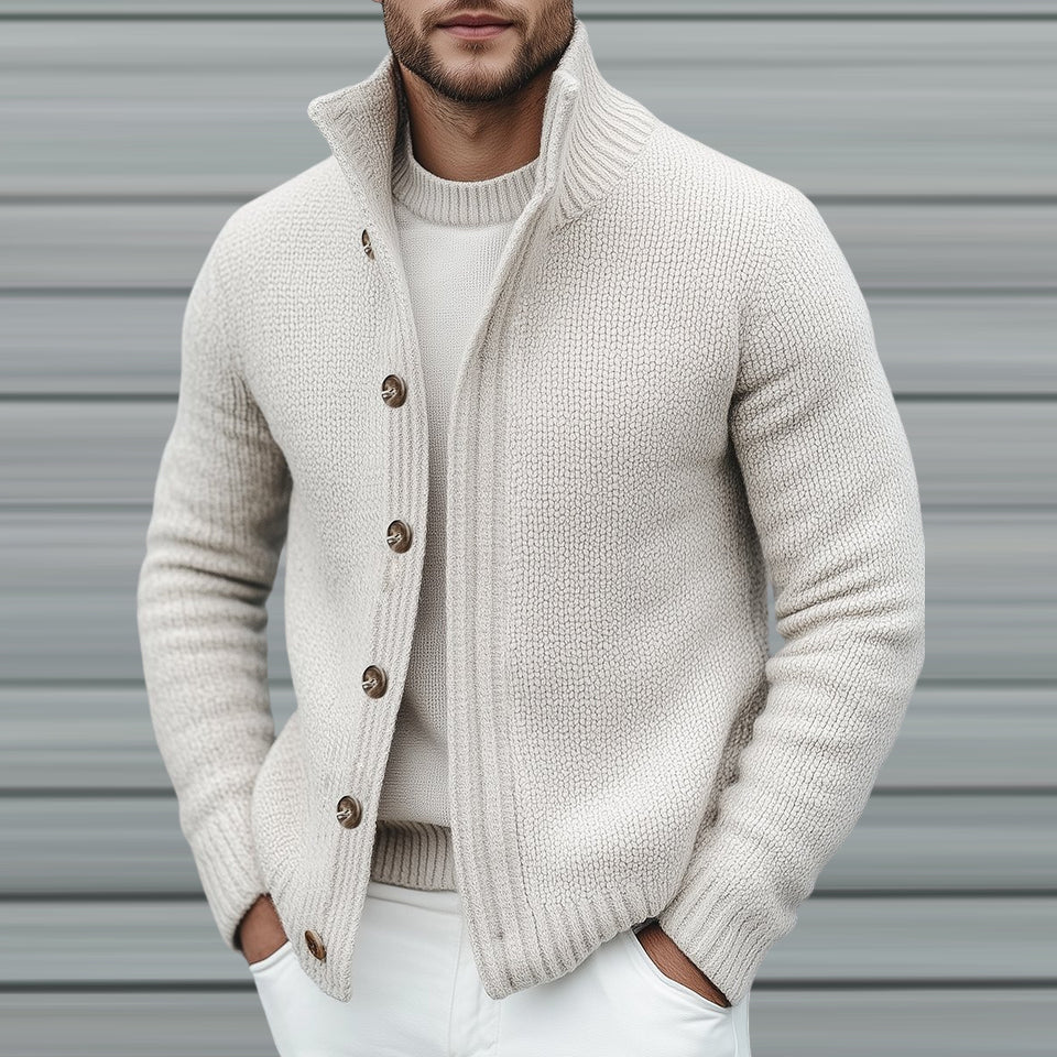 Lucio Stand Collar Men’s Cardigan – Soft Knit with Button Front Closure