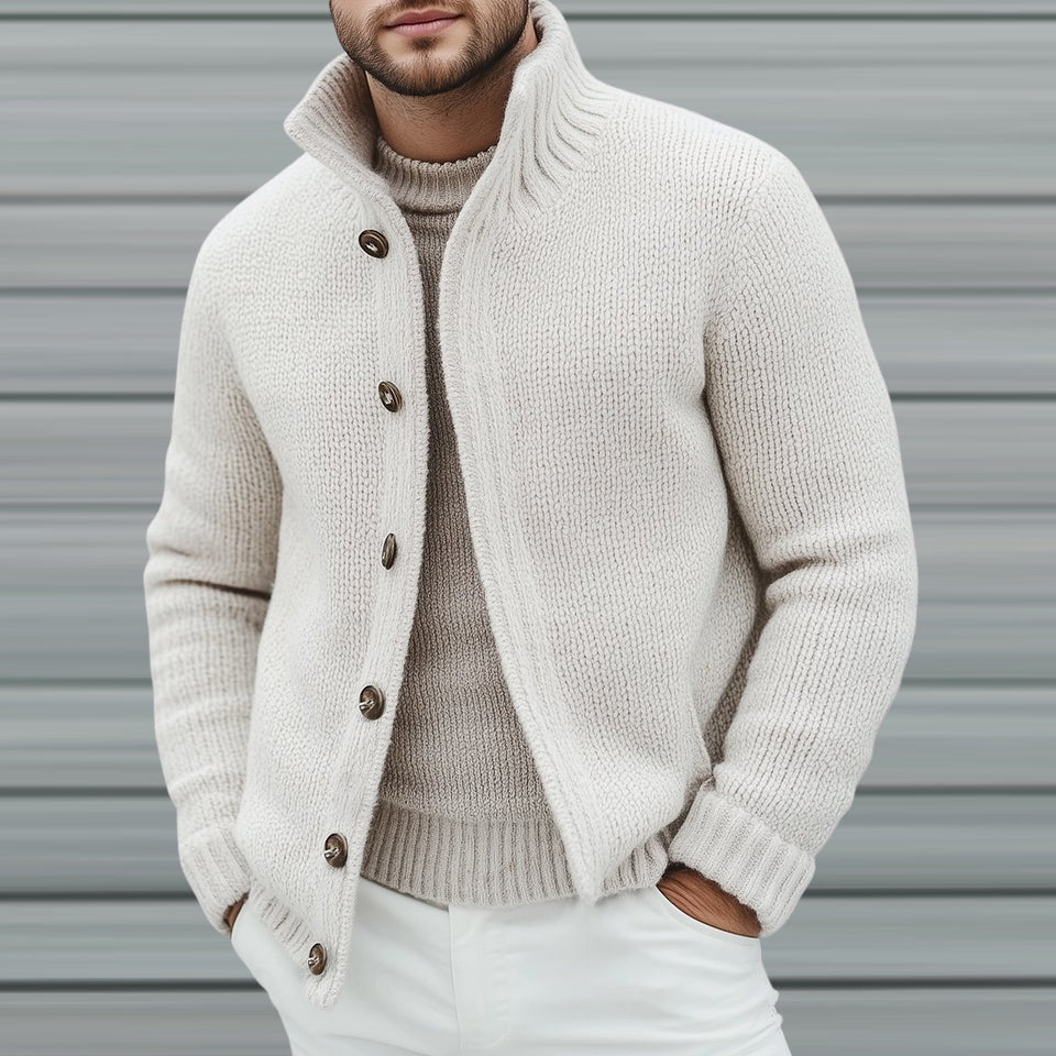 Lucio Stand Collar Men’s Cardigan – Soft Knit with Button Front Closure