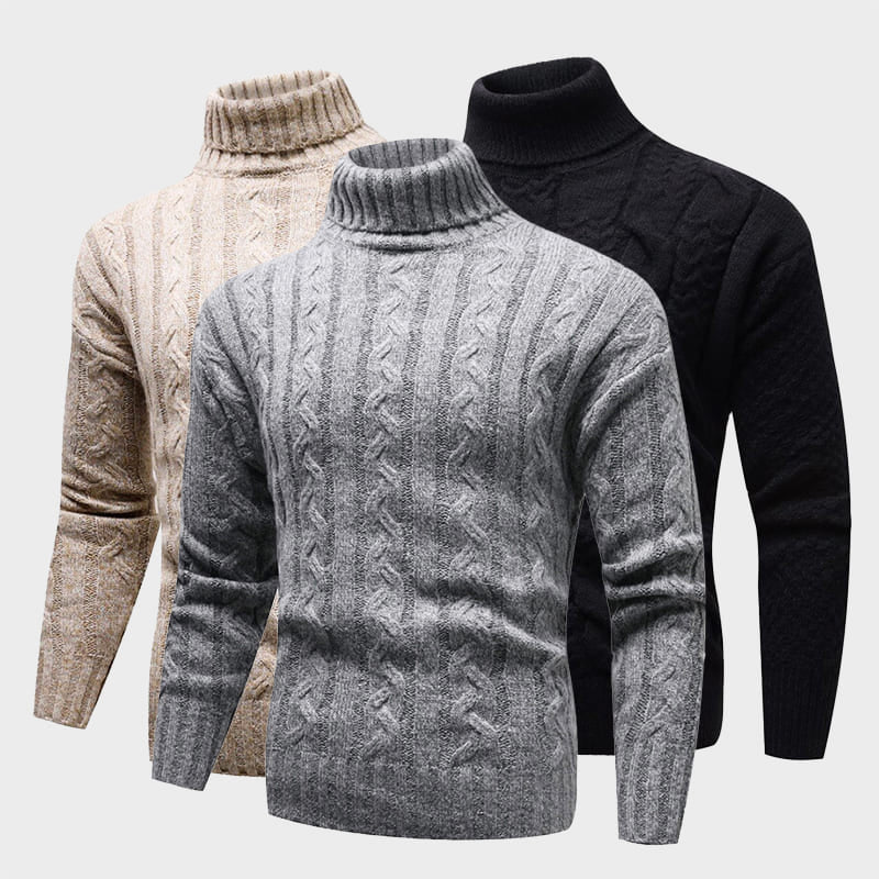 Lachlan Men’s Turtleneck Sweater – Cotton Blend Cable Knit Jumper
