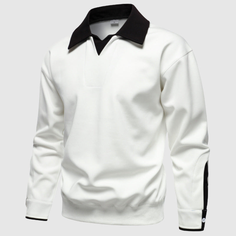 Andre Men’s Polo Sweater – Cotton-Blend Pullover with Contrast Collar