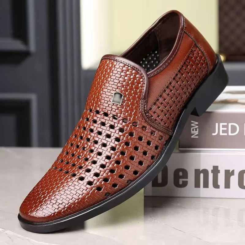 Carlo Men’s Leather Loafers – Breathable Woven Calfskin with Flexible Sole