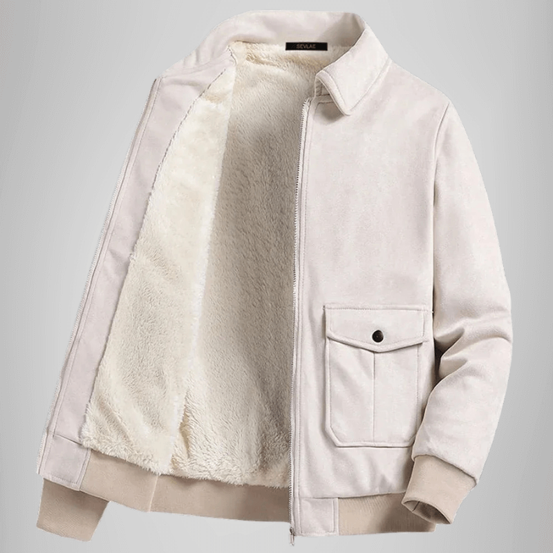 Mateo Men’s Suede Bomber Jacket – Structured Fit Sherpa Lined Jacket