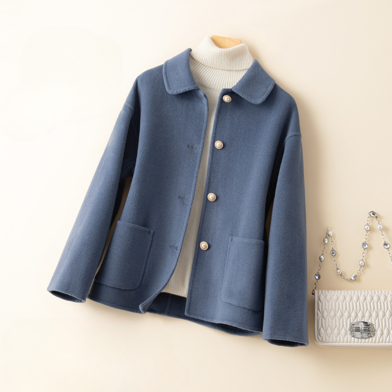 Clarisse Cashmere Women’s Coat – Pearl Button Closure Winter Coat
