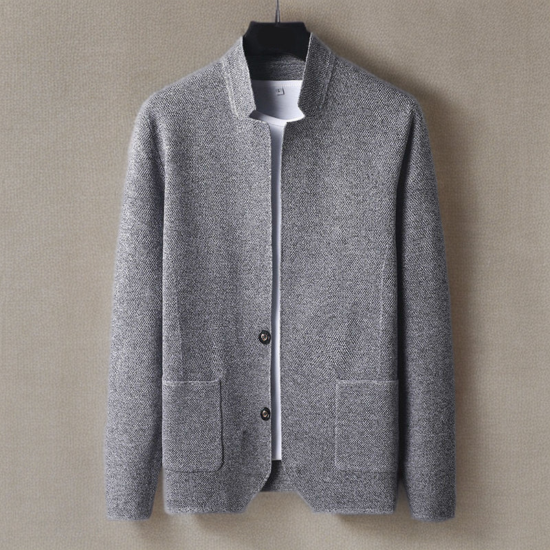 Mason Men’s Knit Cardigan – Soft Structured Cardigan Jacket with Stand Collar