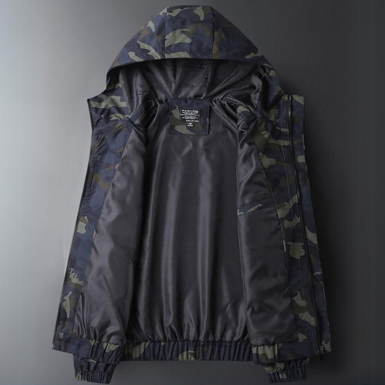 Emanuele Men’s Camo Windbreaker Jacket – Lightweight Water-Resistant Hooded Outerwear