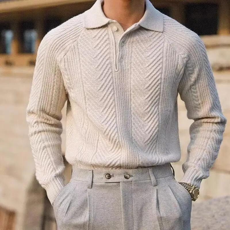 Cortona Men’s Polo Sweater – Textured Cable-Knit Sweater
