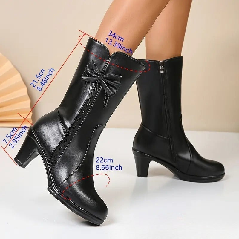 Clarisse Women’s Winter Boots – Mid-Heel Leather Boots with Plush Lining