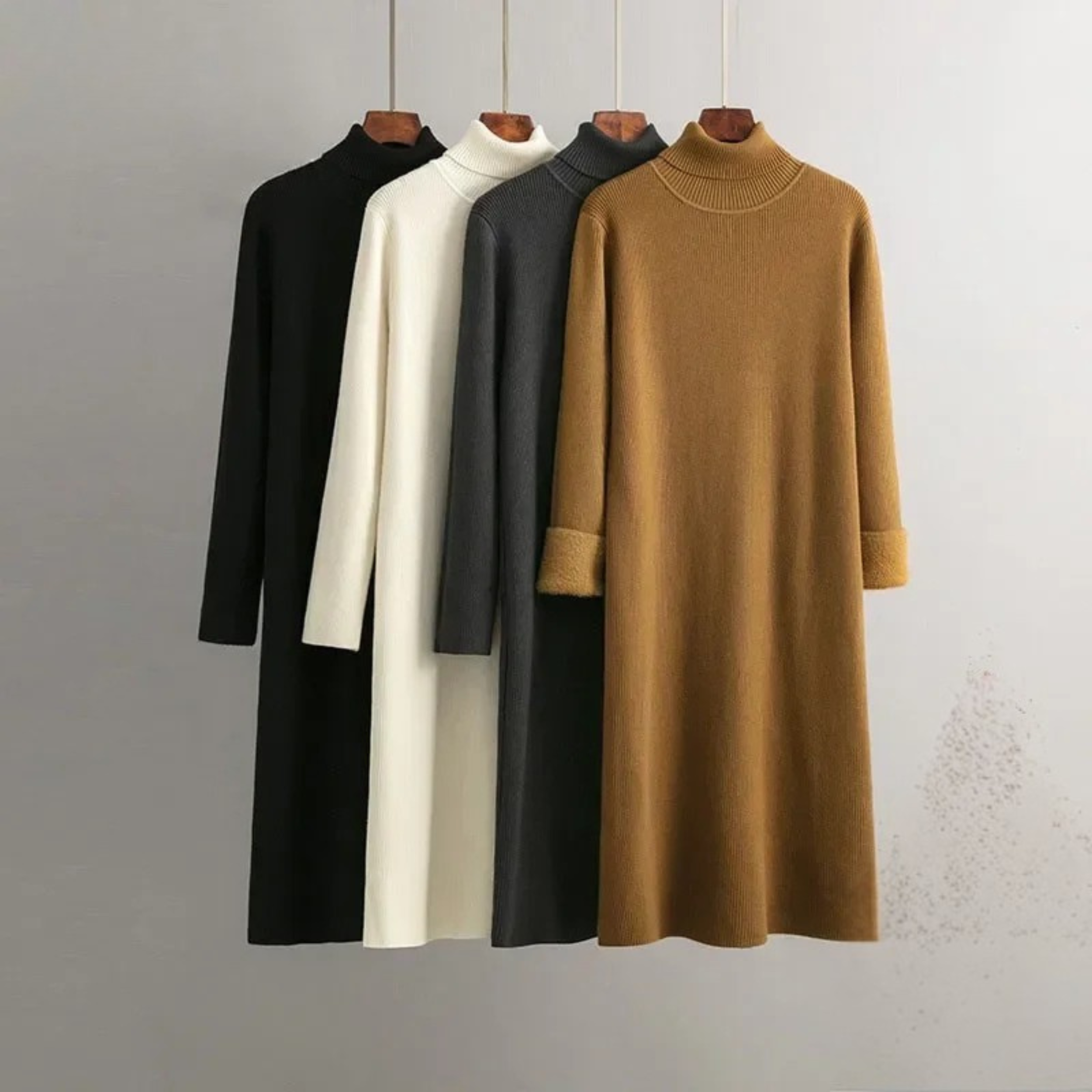 Elena Women's Turtleneck Sweater Dress – Premium Cotton-Blend Maxi Dress