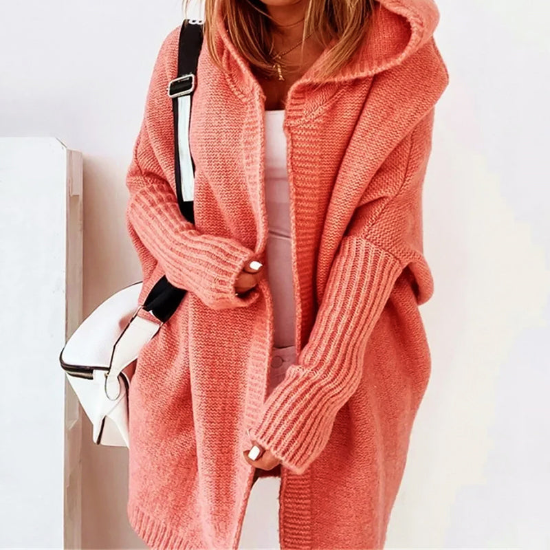 Zola Women’s Oversized Cardigan – Hooded Knit Longline with Ribbed Cuffs