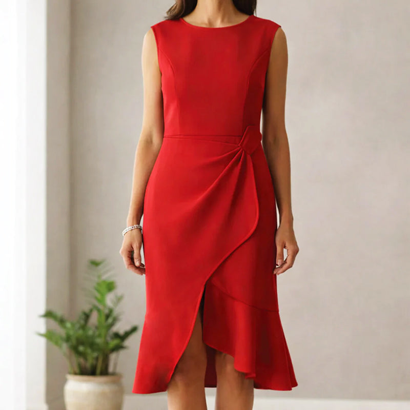 Mona Wrap Front Draped Midi Dress –  Smooth Stretch Cocktail Dress