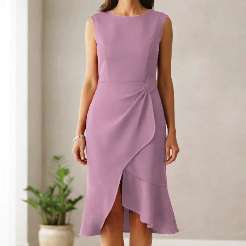 Mona Wrap Front Draped Midi Dress –  Smooth Stretch Cocktail Dress