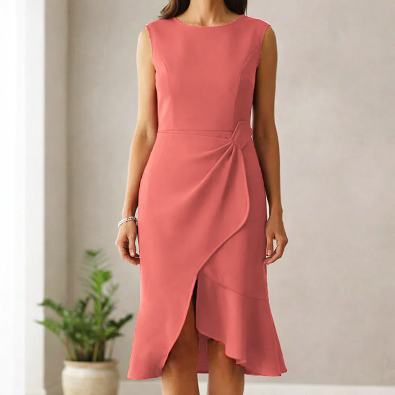 Mona Wrap Front Draped Midi Dress –  Smooth Stretch Cocktail Dress