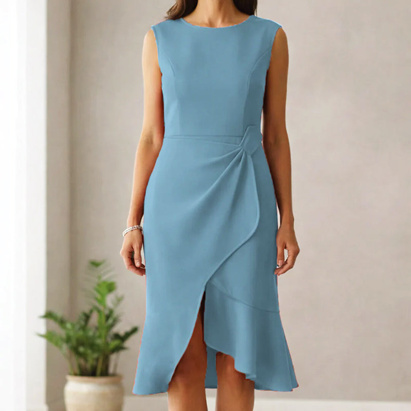 Mona Wrap Front Draped Midi Dress –  Smooth Stretch Cocktail Dress