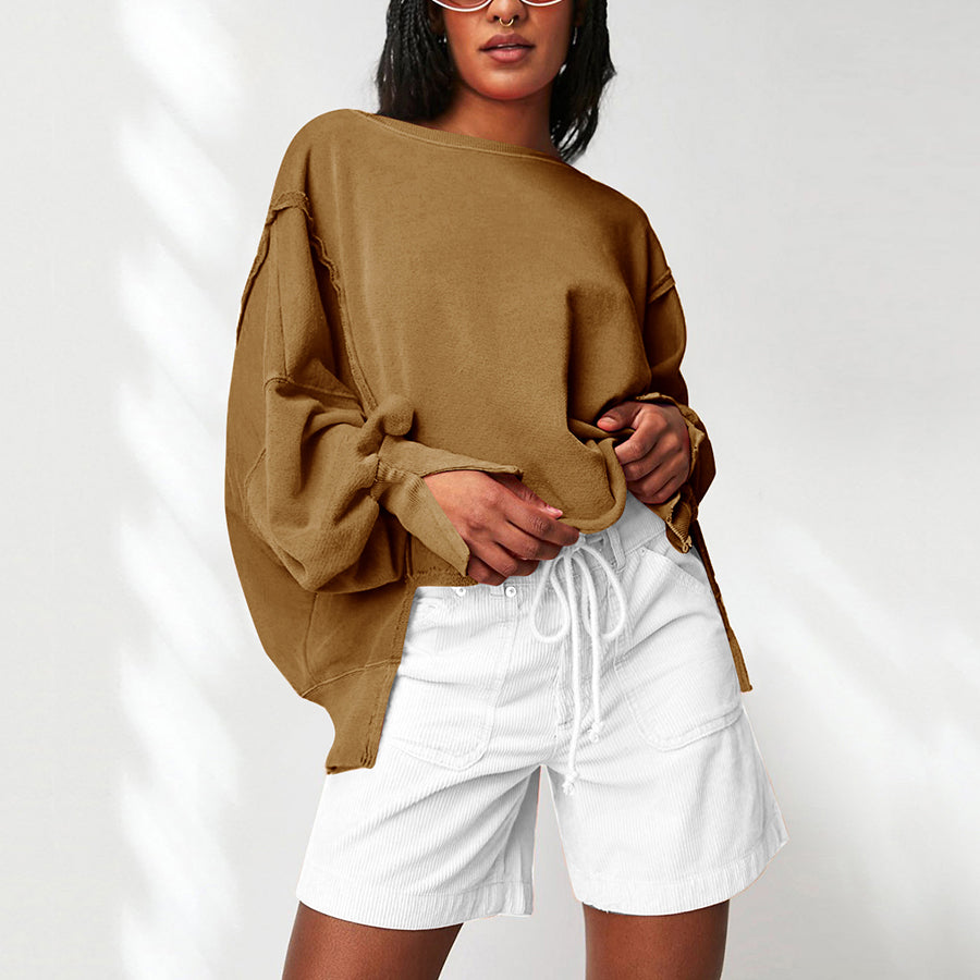 Amaya Women’s Knit Sweatshirt – Relaxed Cotton Jumper with Sculpted Sleeves