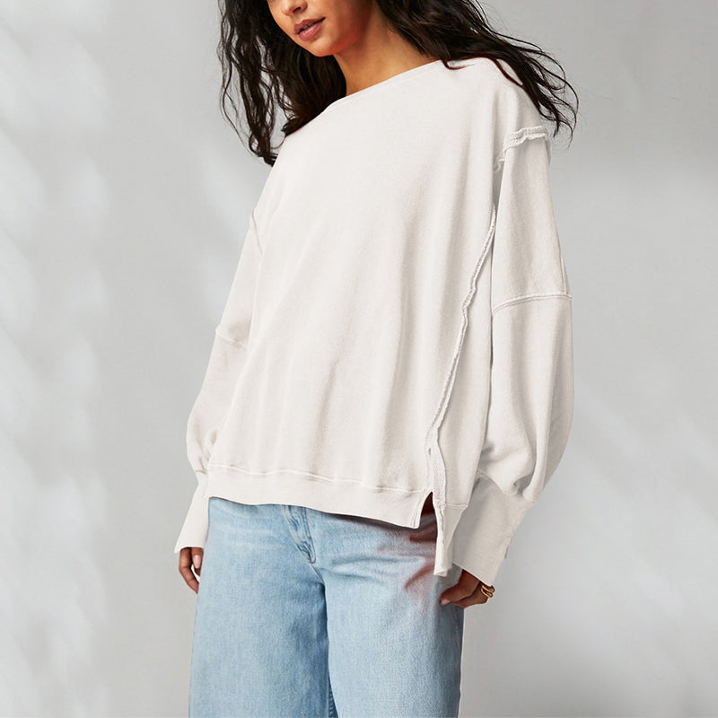Amaya Women’s Knit Sweatshirt – Relaxed Cotton Jumper with Sculpted Sleeves