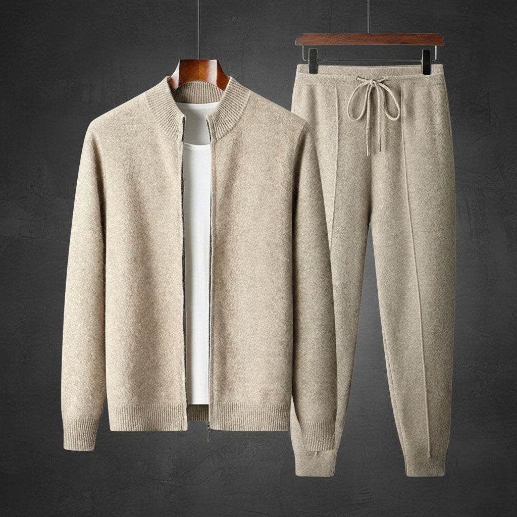 Manuel Men's Tracksuit Set – Soft Knit Zip Jacket & Drawstring Pants