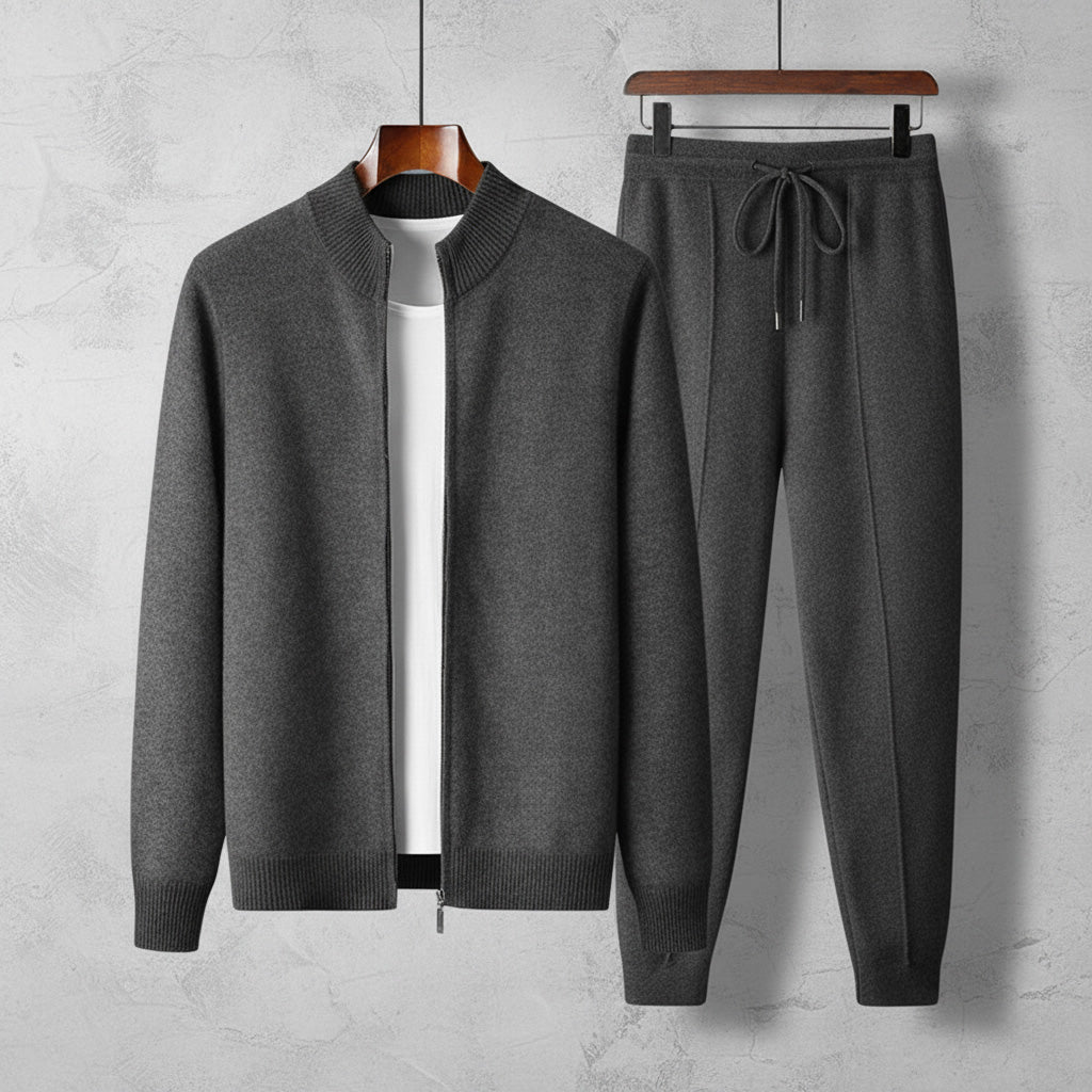 Manuel Men's Tracksuit Set – Soft Knit Zip Jacket & Drawstring Pants