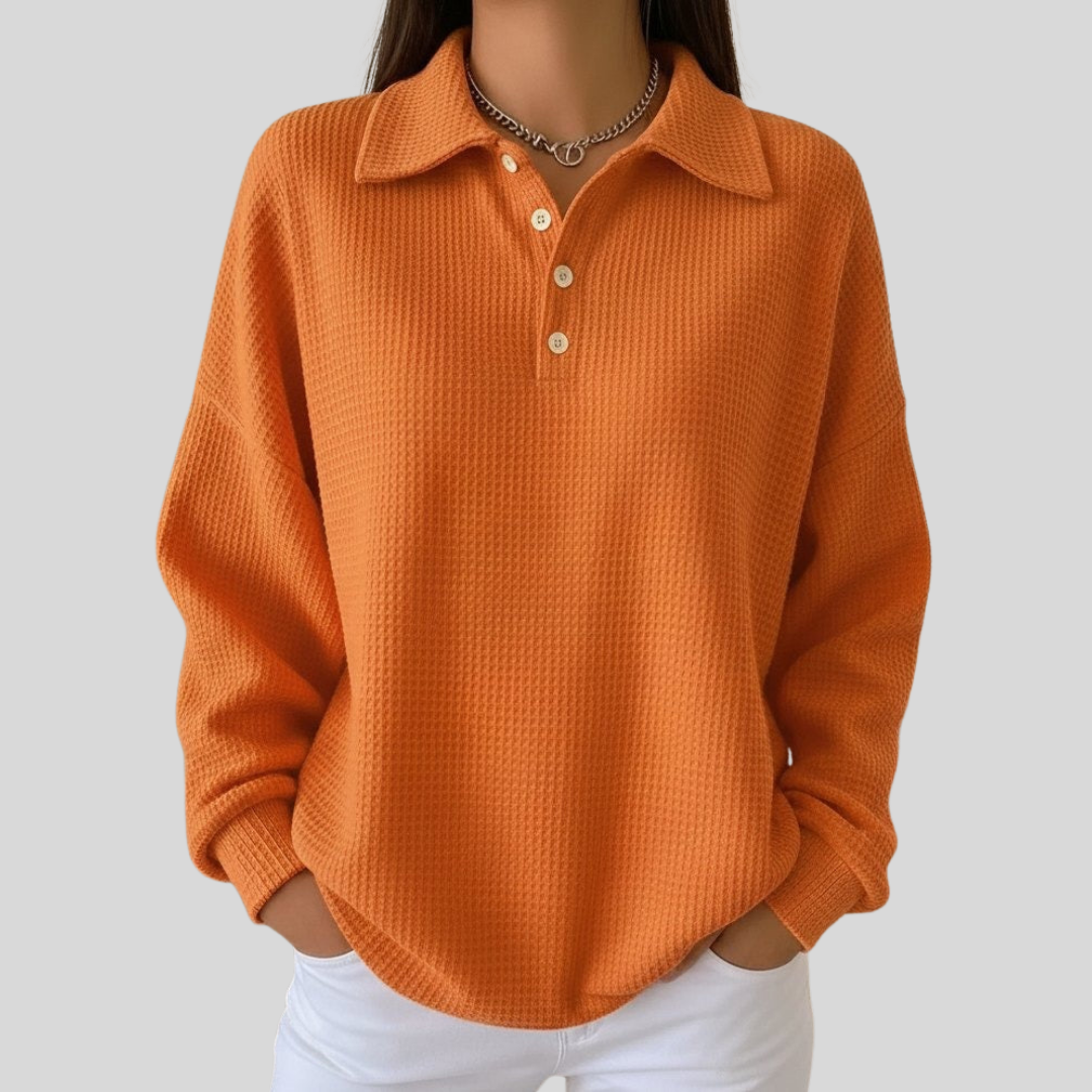 Velora Women's Knit Polo Sweater – Soft Ribbed Knit Pullover