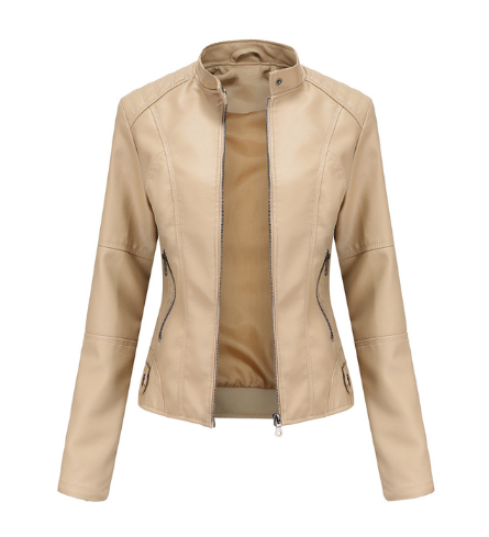 Alessia Women’s Leather Jacket – Elegant PU Design with Mandarin Collar