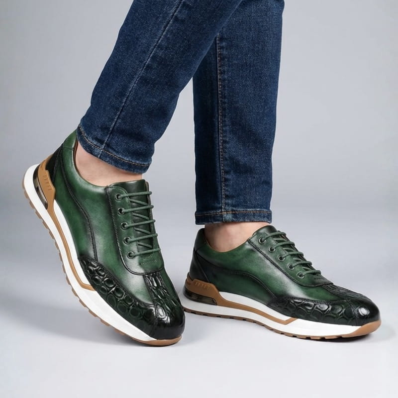 Louis Croc Embossed Leather Trainers – Genuine Cowhide Casual Shoes