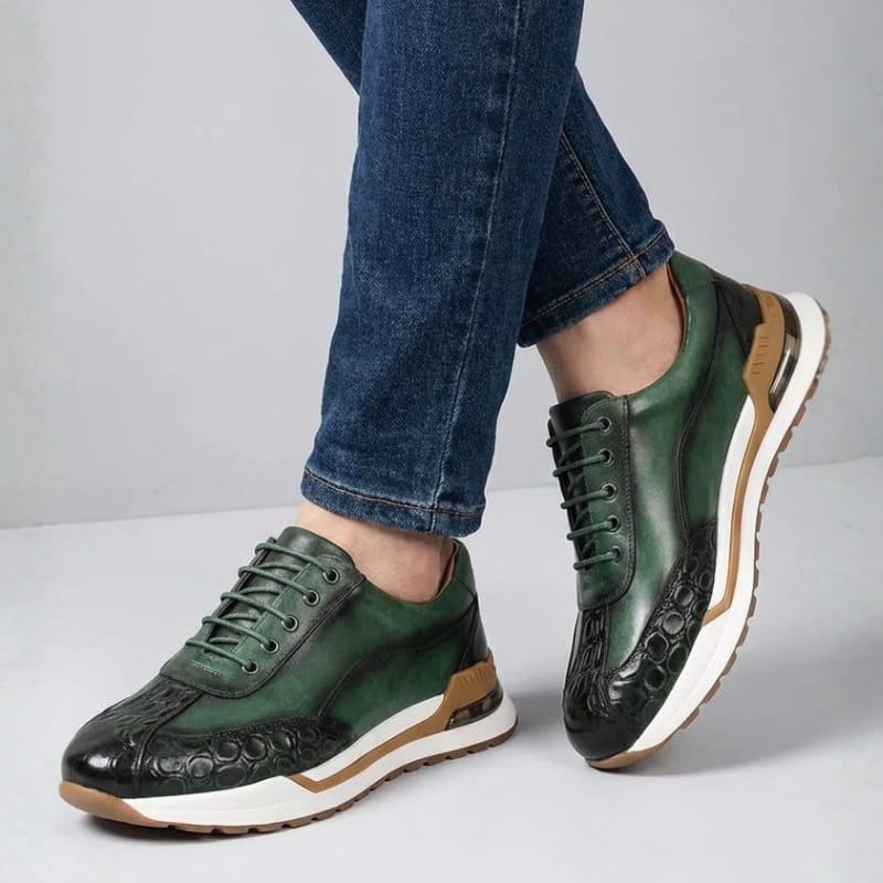 Louis Croc Embossed Leather Trainers – Genuine Cowhide Casual Shoes