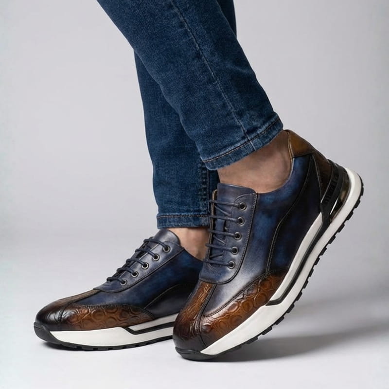 Louis Croc Embossed Leather Trainers – Genuine Cowhide Casual Shoes