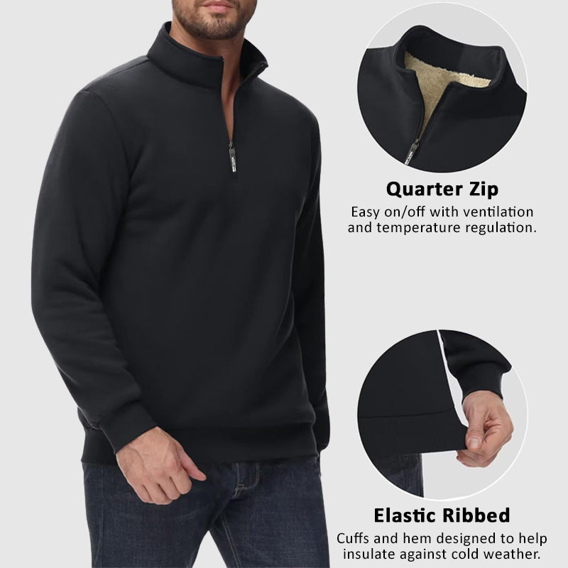 Leonell Men’s Sherpa Fleece Sweater – Heavyweight Zip-Collar Pullover