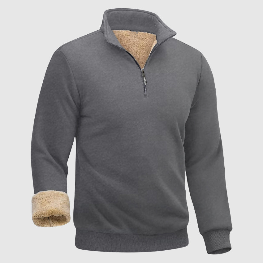 Leonell Men’s Sherpa Fleece Sweater – Heavyweight Zip-Collar Pullover