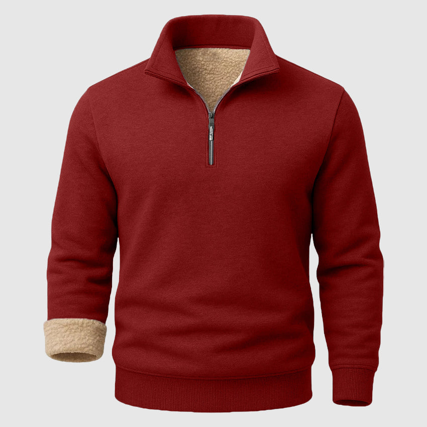 Leonell Men’s Sherpa Fleece Sweater – Heavyweight Zip-Collar Pullover