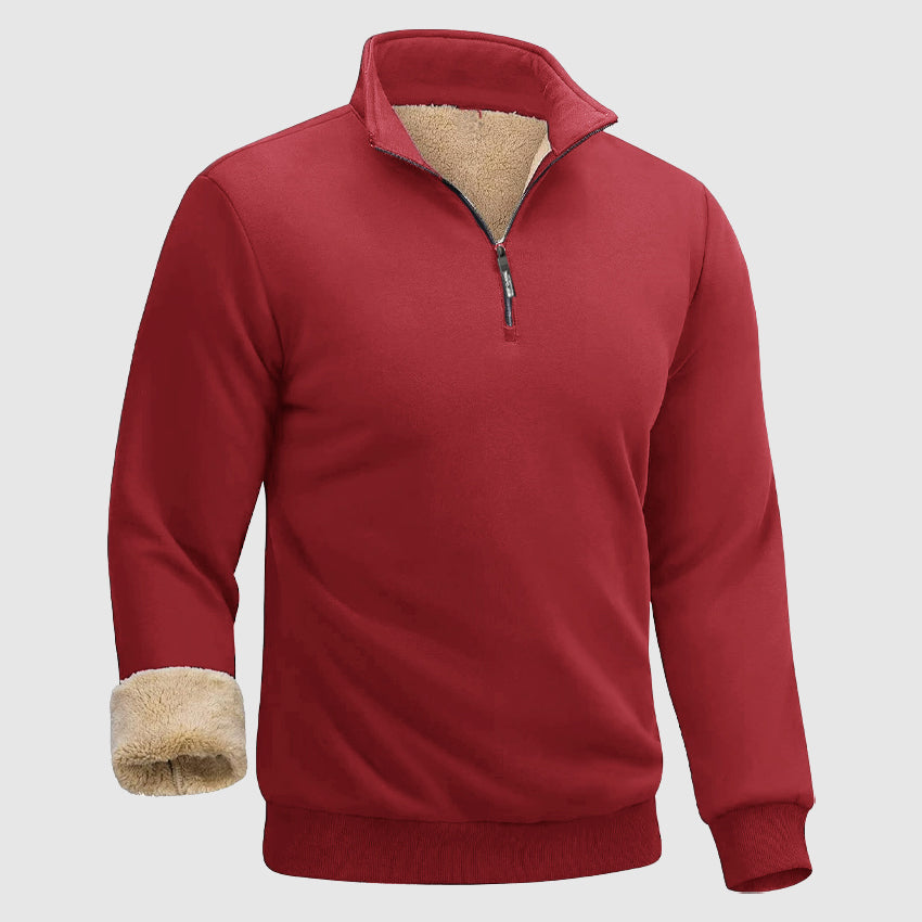 Leonell Men’s Sherpa Fleece Sweater – Heavyweight Zip-Collar Pullover
