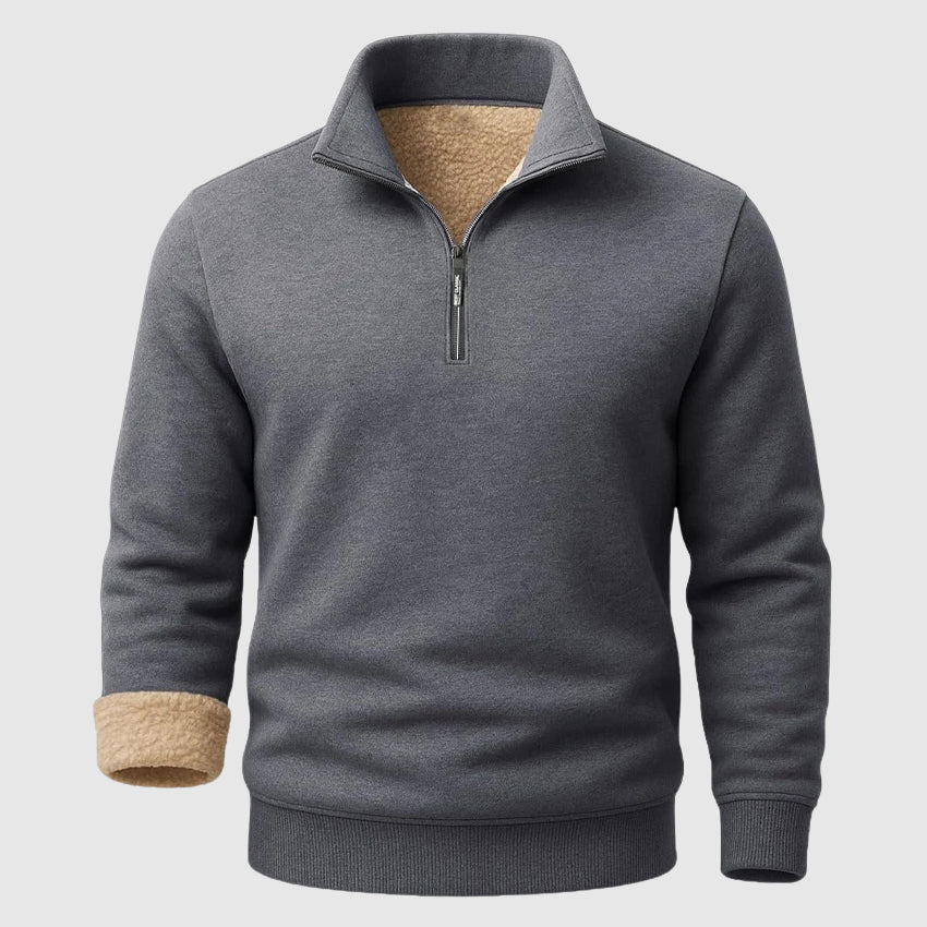 Leonell Men’s Sherpa Fleece Sweater – Heavyweight Zip-Collar Pullover