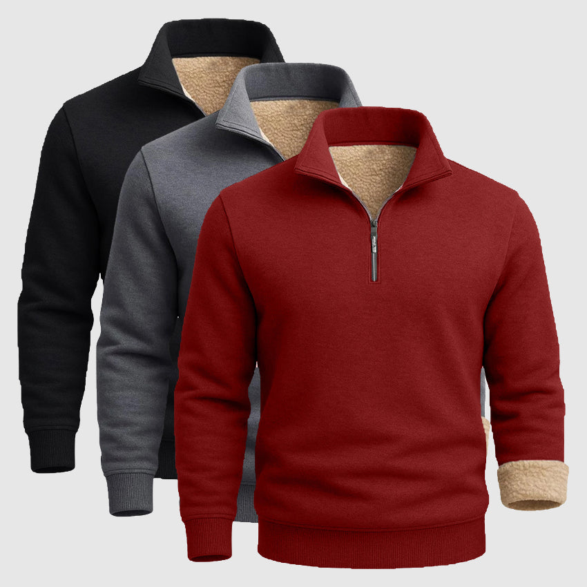 Leonell Men’s Sherpa Fleece Sweater – Heavyweight Zip-Collar Pullover