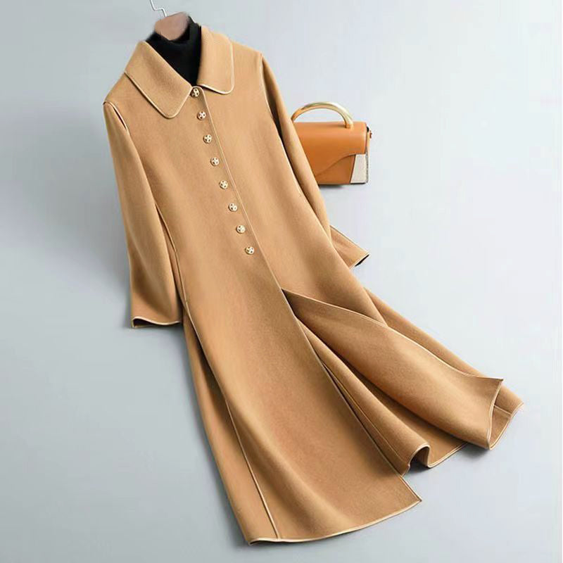 Alina Women’s Wool Coat –  Double-Sided Rounded Collar Long Coat