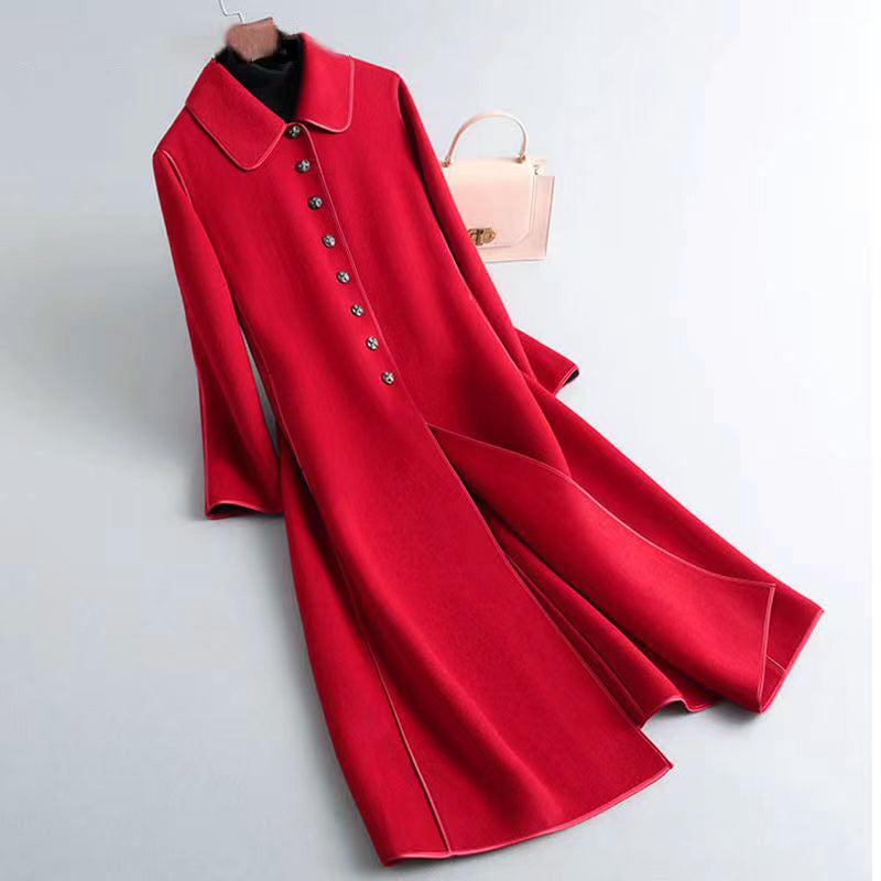 Alina Women’s Wool Coat –  Double-Sided Rounded Collar Long Coat