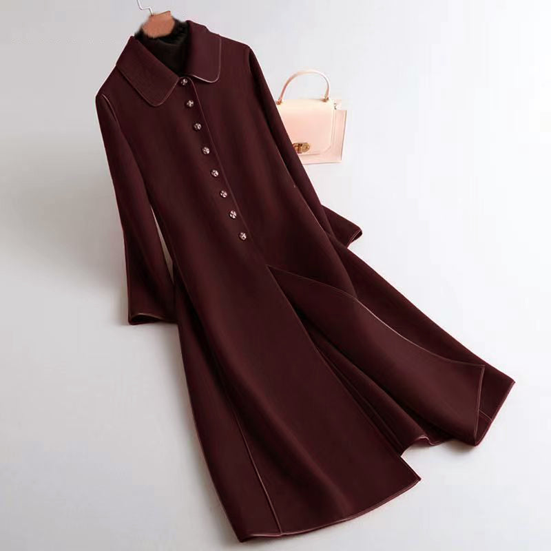 Alina Women’s Wool Coat –  Double-Sided Rounded Collar Long Coat
