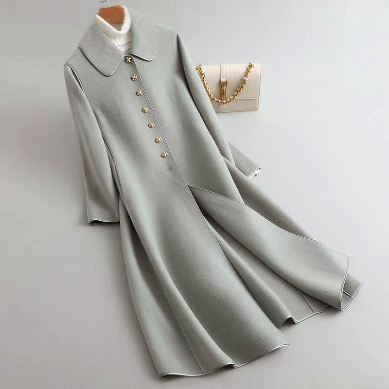 Alina Women’s Wool Coat –  Double-Sided Rounded Collar Long Coat