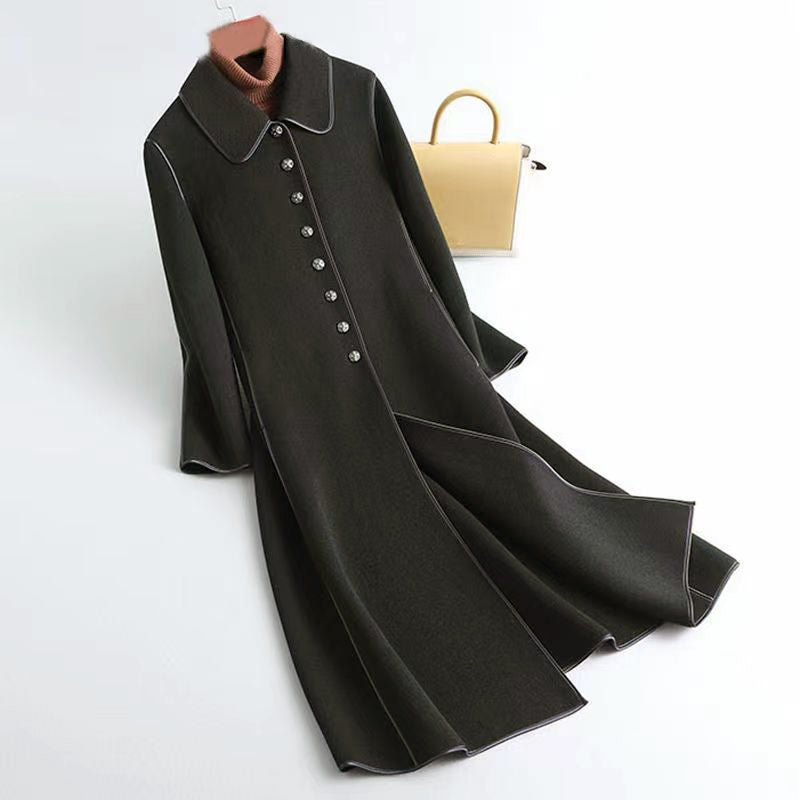 Alina Women’s Wool Coat –  Double-Sided Rounded Collar Long Coat