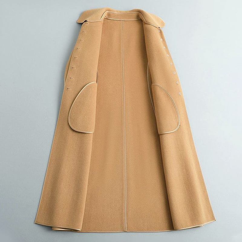Alina Women’s Wool Coat –  Double-Sided Rounded Collar Long Coat