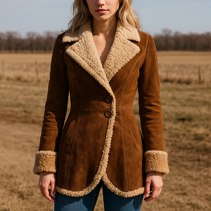 Elaina Women’s Suede Coat – Tailored Winter Jacket with Soft Fur Trim